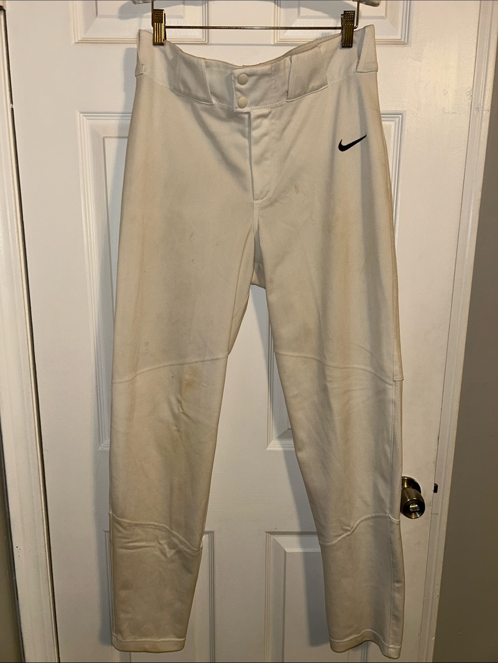 Nike Men’s ALL WHITE Baseball Pants with BLACK Swoosh - WORN/PRACTICE PANT
